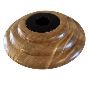 Bob Kinsel Signed Curly Maple Hand Turned Wood Ikebana Flower Vase & Metal Frog